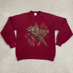 VTG Pheasant Sweatshirt Adult L Burgundy Bird Hunting Nature Made USA 90s